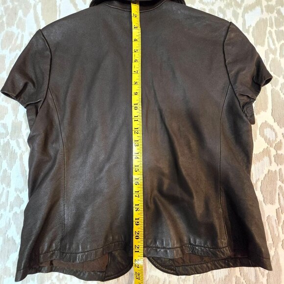 BCBGMAXAZRIA Women's Brown Leather Short Sleeve Tailored Blazer Jacket Large - Picture 14 of 14